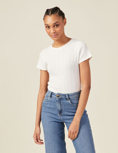 T-shirt manches courtes ecru femme