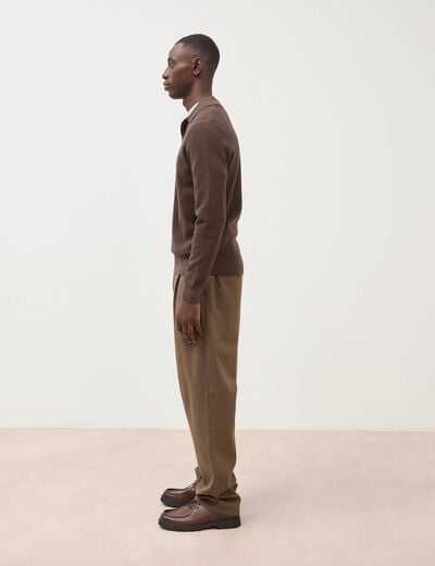 Pull droit col polo manches longues marron homme