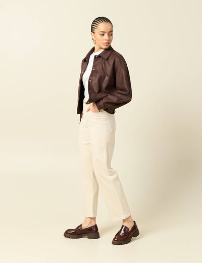 Veste oversize manches longues marron fonc&eacute; femme