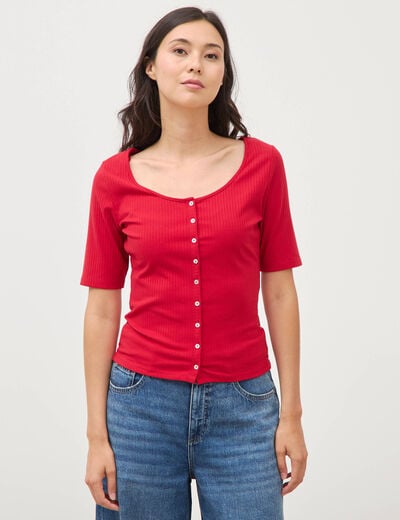 T-shirt c&ocirc;tel&eacute; ajust&eacute; manches courtes rouge femme