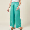 Pantalon large fluide satin bleu turquoise femme