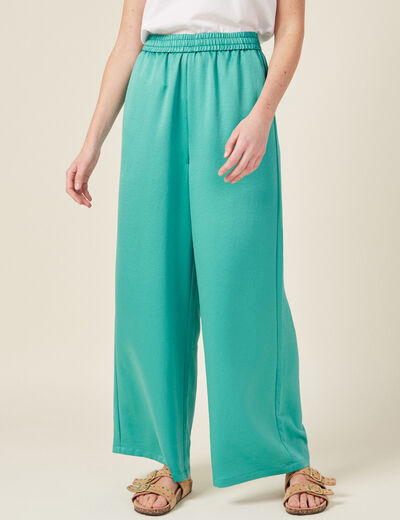 Pantalon large fluide satin bleu turquoise femme