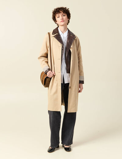 Blouson biker simili cuir marron femme