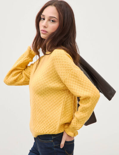 Pull droit col rond manches longues jaune femme