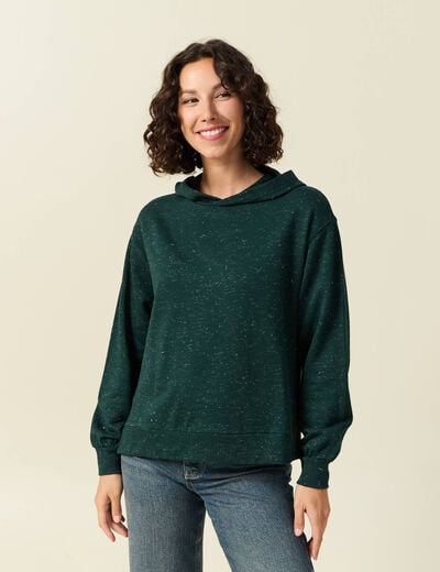 Sweat &agrave; capuche manches longues vert fonc&eacute; femme