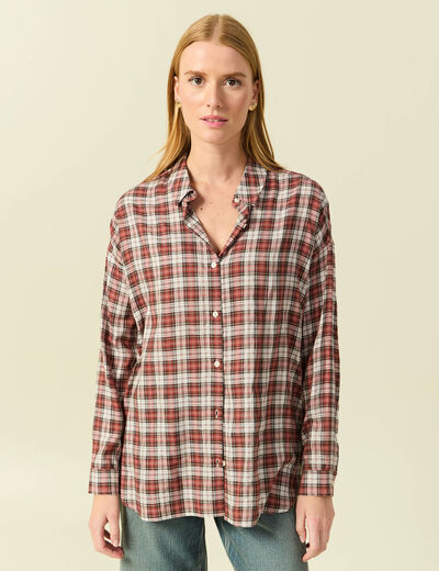 Chemise manches longues col v fluide bordeaux femme