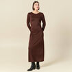 Robe longue ajust&eacute;e manches longues marron femme