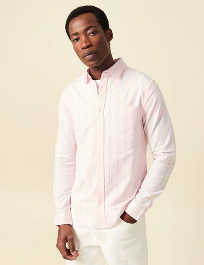 Chemise manches longues rose poudr&eacute;e homme