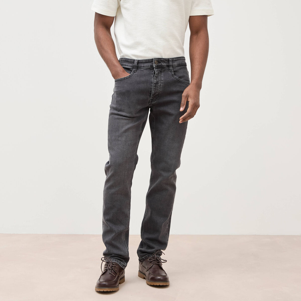 Jeans straight 5 poches denim gris homme