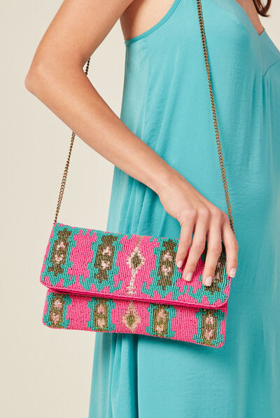 Sac pochette avec perles multicolore femme