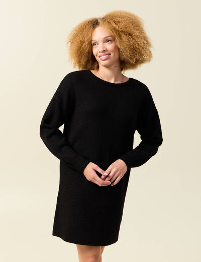 Robe pull fin manches longues noir femme