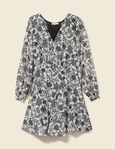 Robe fluide col v manches longues blanc femme