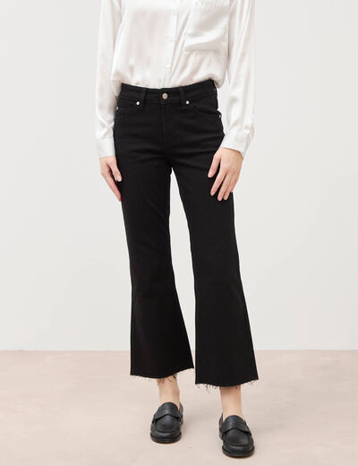 Jeans bootcut cropped taille bascul&eacute;e denim noir femme