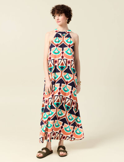 Robe longue droite orange femme