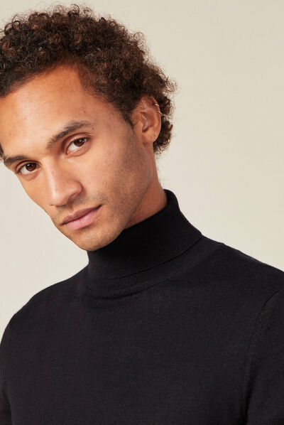 Pull 100% laine mérinos noir homme