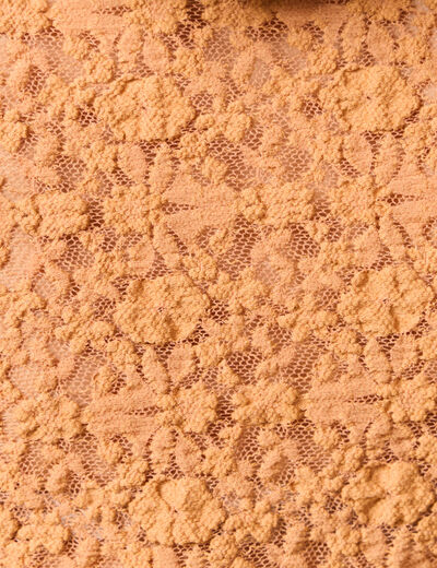 T-shirt cintré col rond dentelle terracotta femme