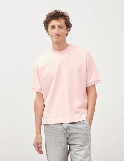 Sweat ample col rond manches courtes rose poudr&eacute;e homme