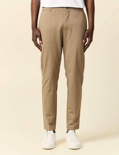 Pantalon chino stretch taupe homme