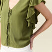 Blouse manches courtes nouée vert kaki femme