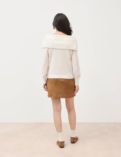 Pull droit manches longues bardot ecru femme