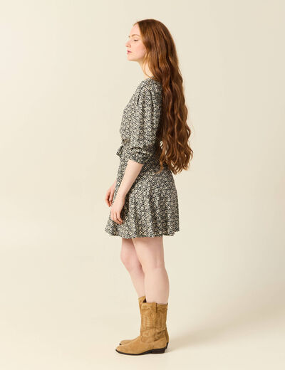 Robe évasée fluide manches 3/4 noir femme