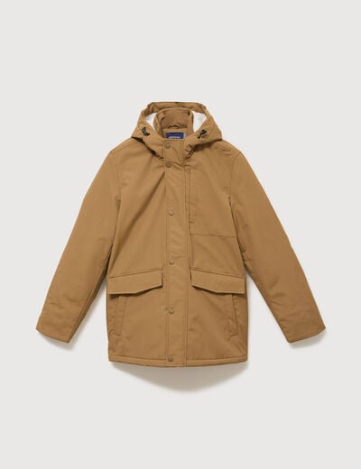 Parka longue droite &agrave; capuche vert kaki homme