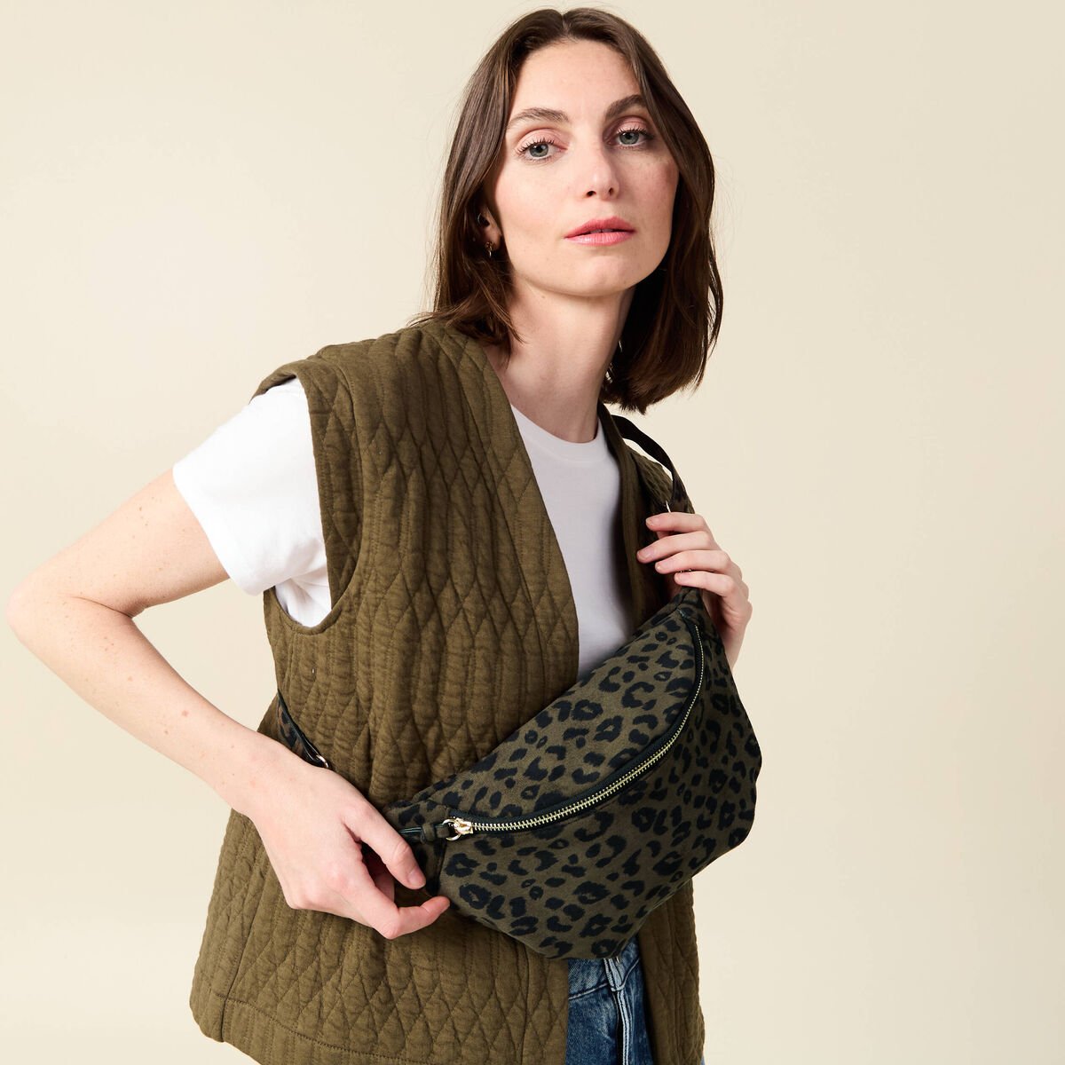 Sac banane vert kaki femme
