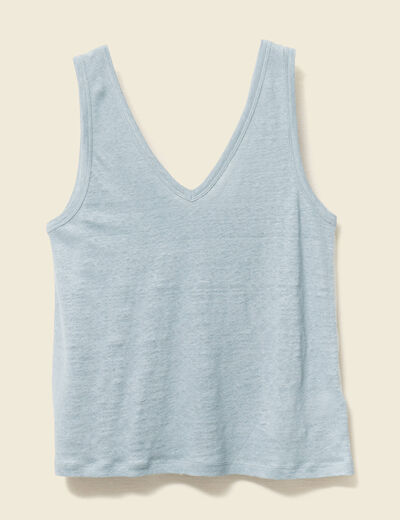 Débardeur sans manches en lin bleu gris femme