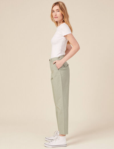 Pantalon chino fluide vert olive femme