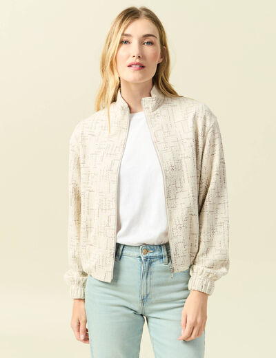 Veste manches longues col montant ecru femme