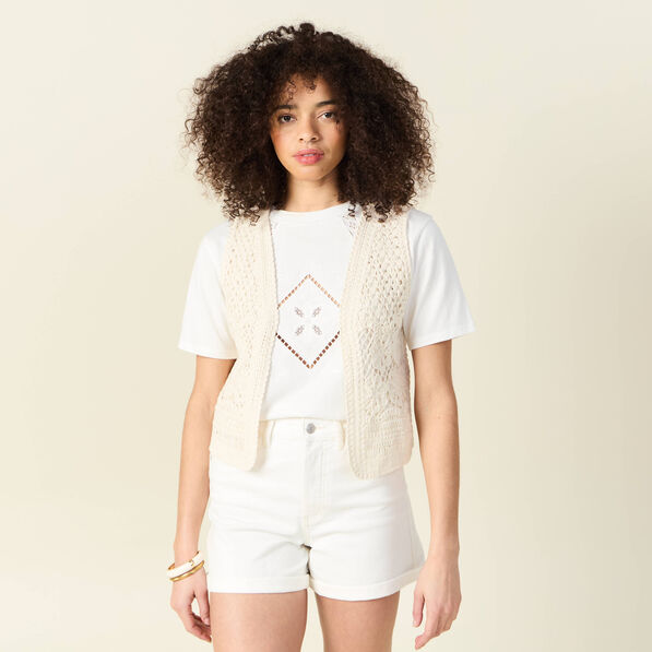 Gilet sans manches ecru femme