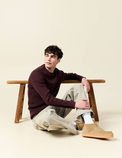 Pull droit manches longues bordeaux homme