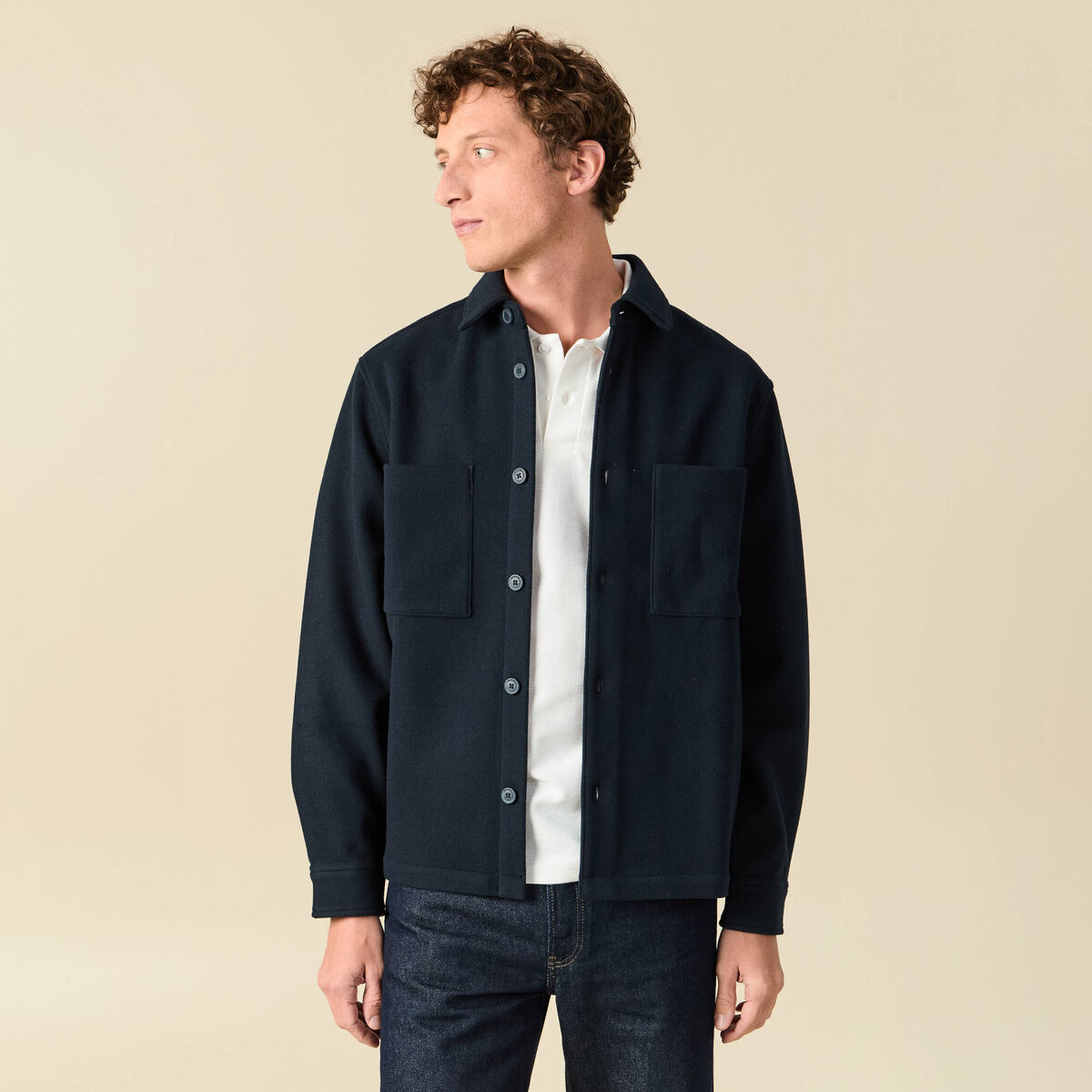 Surchemise oversize col classique bleu marine homme