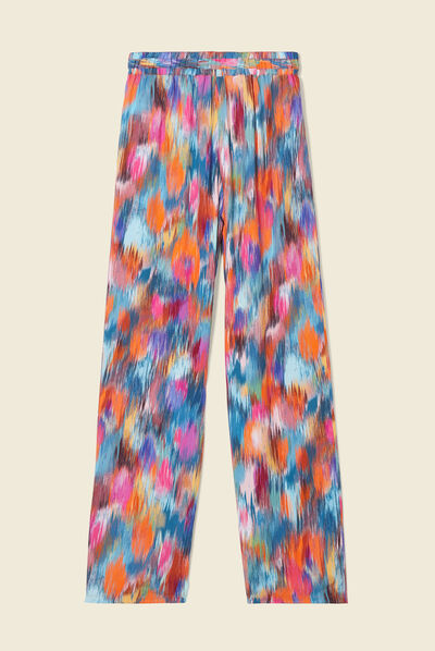 Pantalon large fluide multicolore femme