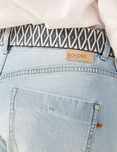 Jeans boyfriend ceinturé denim bleach femme