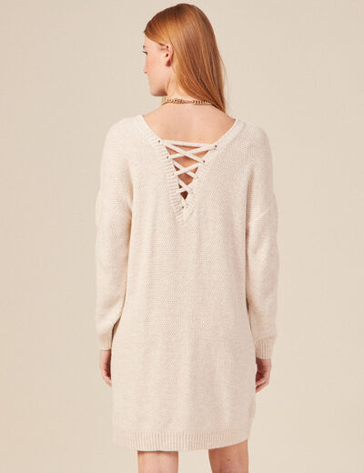 Robe pull droite torsades creme femme