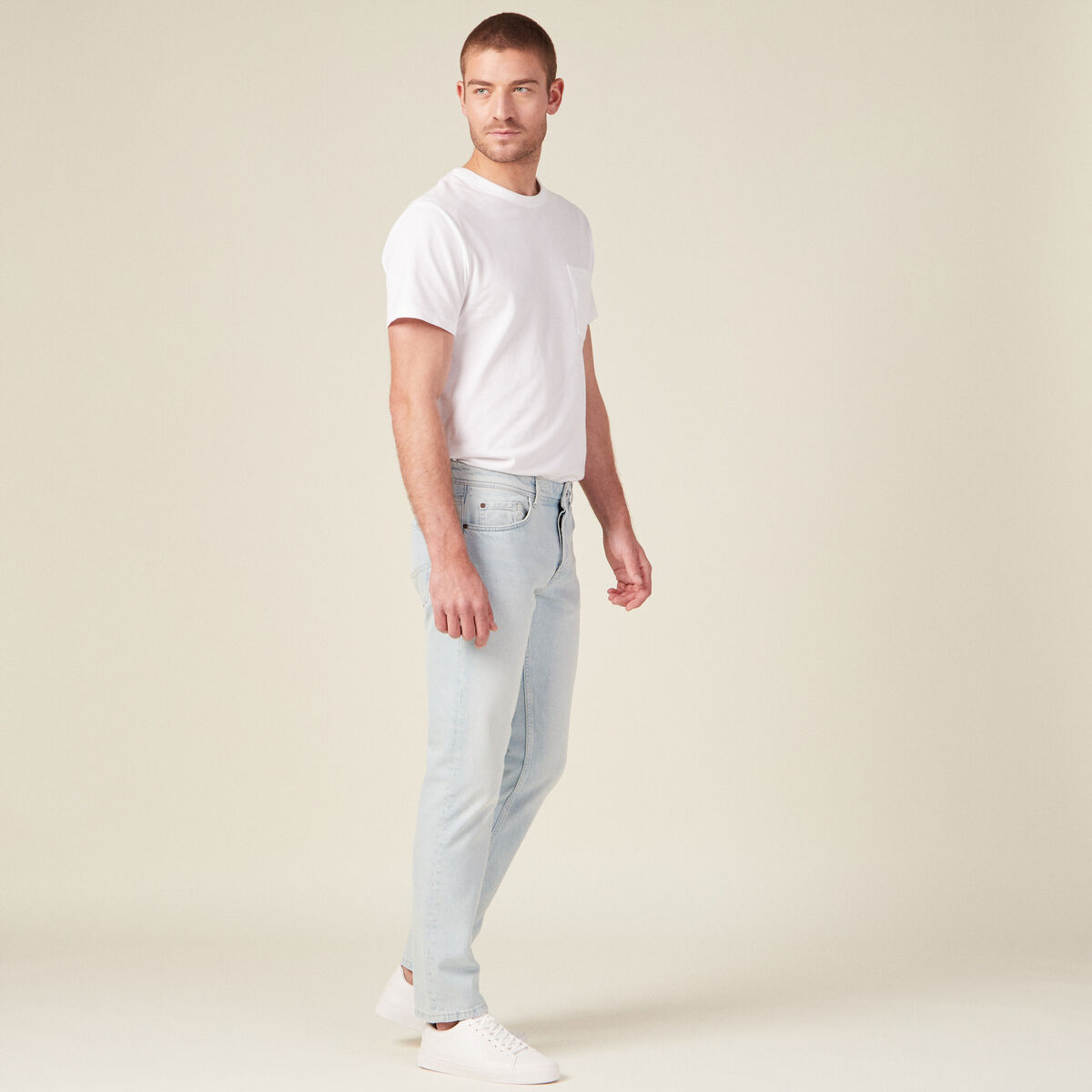 Jeans straight 5 poches denim bleach homme