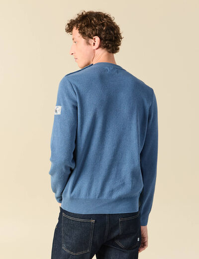 Pull fin col rond manches longues bleu fonc&eacute; homme