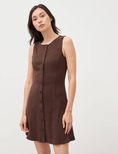 Robe sans manches en maille col rond marron fonc&eacute; femme