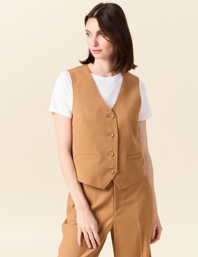 Gilet ajust&eacute; sans manches doubl&eacute; beige femme