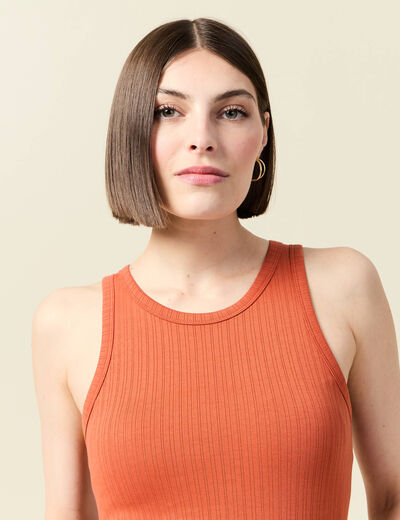 Débardeur cintré court col rond orange foncé femme