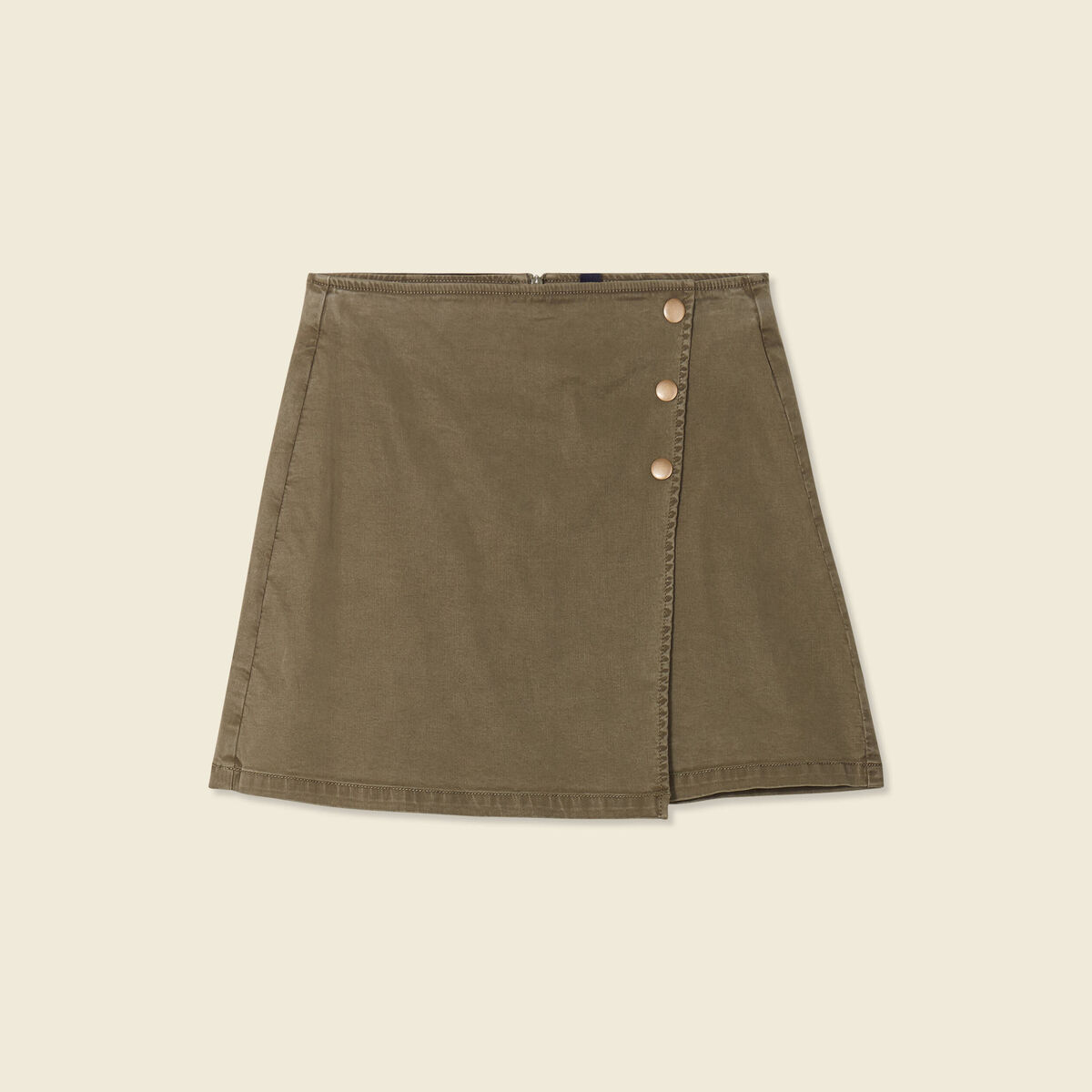 Jupe chino trapèze vert kaki femme
