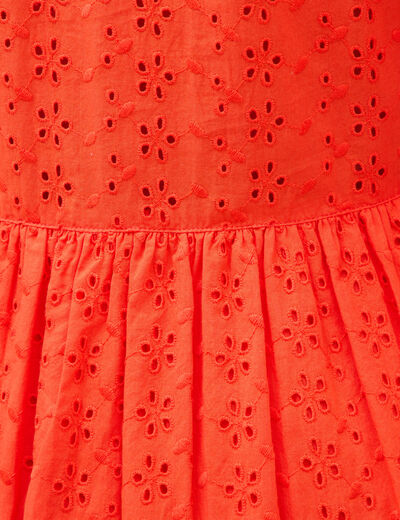 Robe droite courte col v manches 3/4 orange fonc&eacute; femme