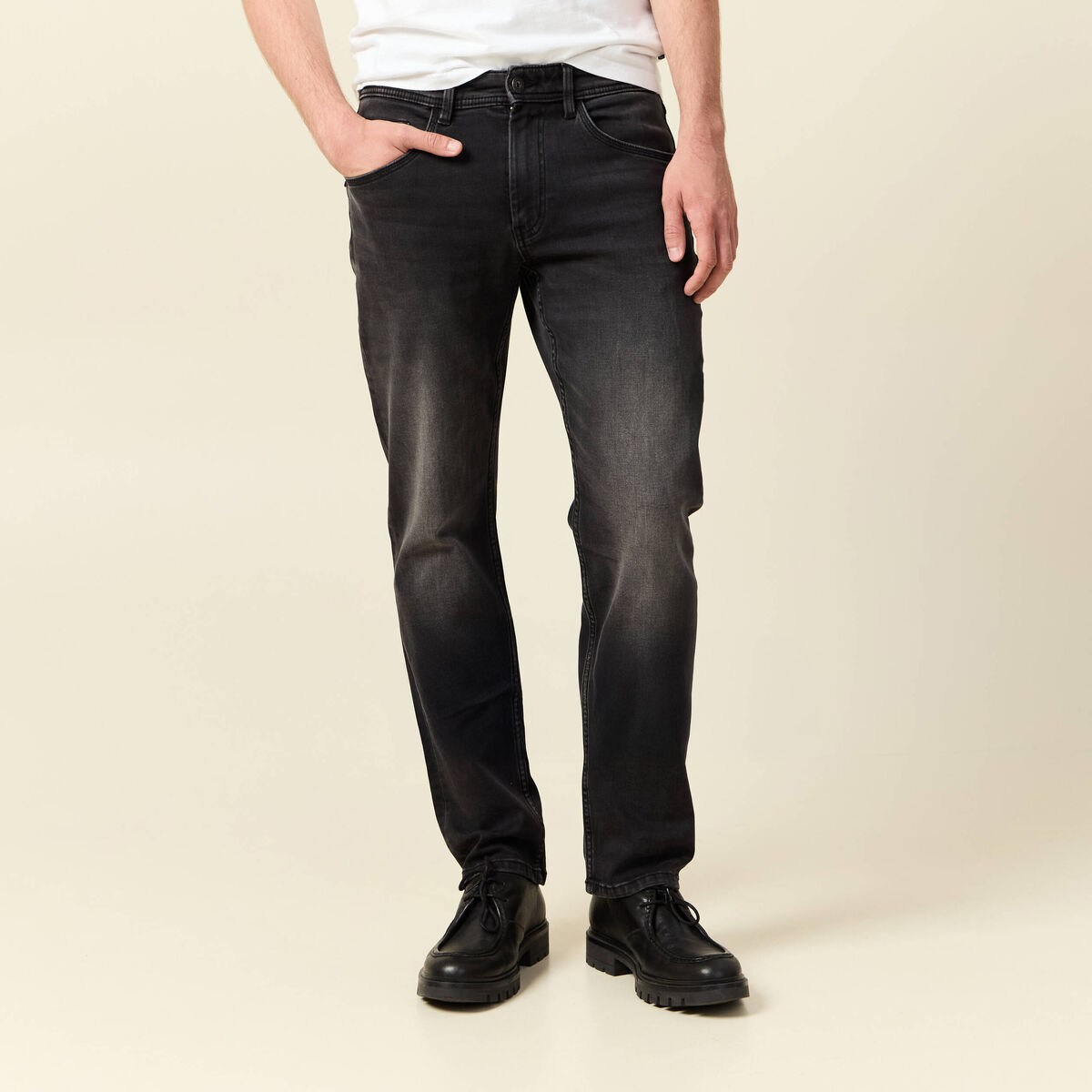 Jeans straight longueur 34 denim denim noir homme