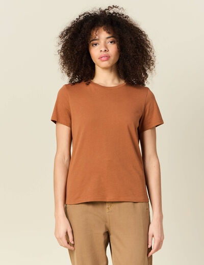 T-shirt éco-responsable marron cognac femme