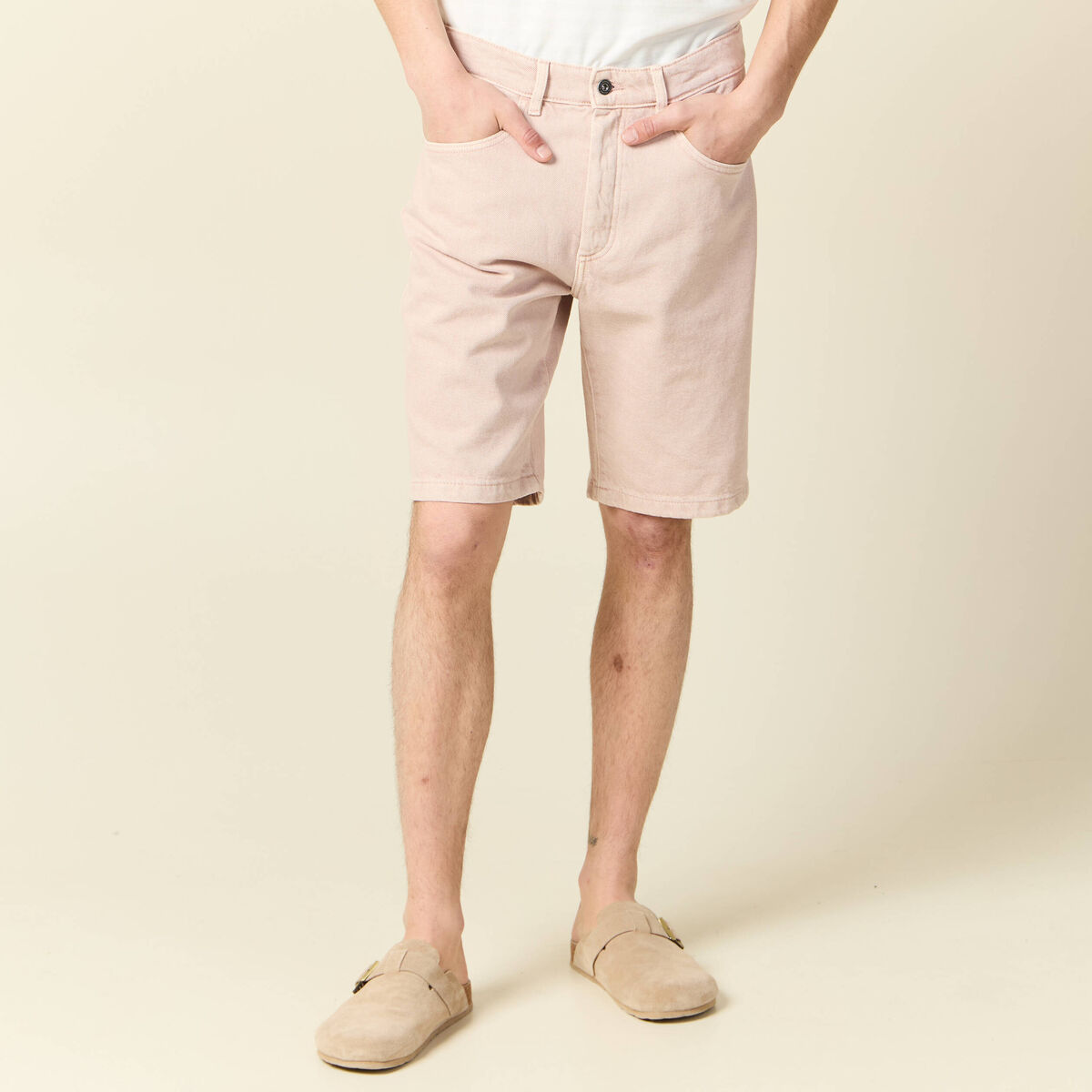 Bermuda droit en jean rose homme