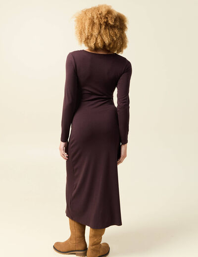 Robe manches longues en maille marron fonc&eacute; femme