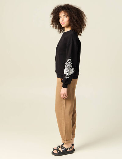 Sweat manches longues brodé noir femme