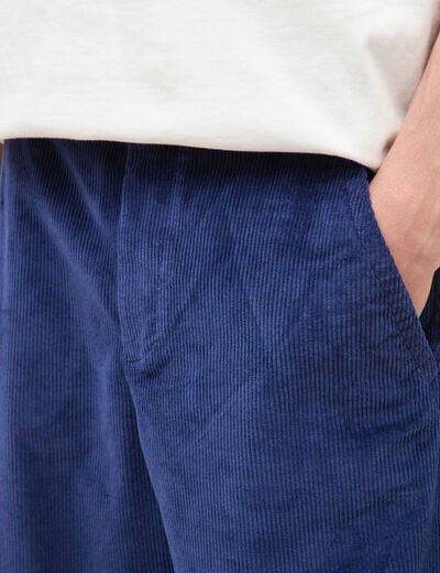 Pantalon large en velours longueur 32 bleu fonc&eacute; homme