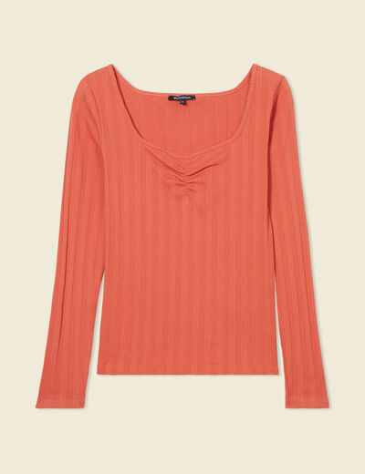 T-shirt manches longues orange corail femme